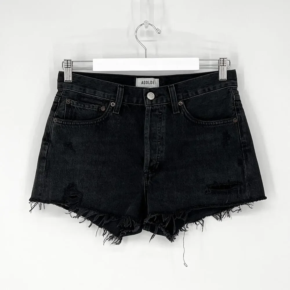 AGOLDE Parker Vintage Cutoff Denim Shorts Black Vortex Size 26 - Picture 2 of 5